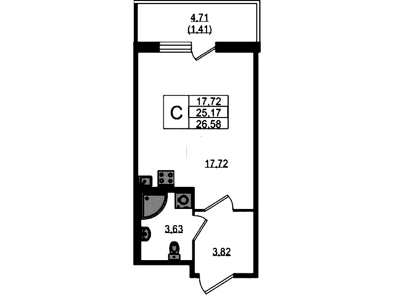 Квартира студия 26.58 м², 1/12 эт., ЖК «UP! Квартал Воронцовский»